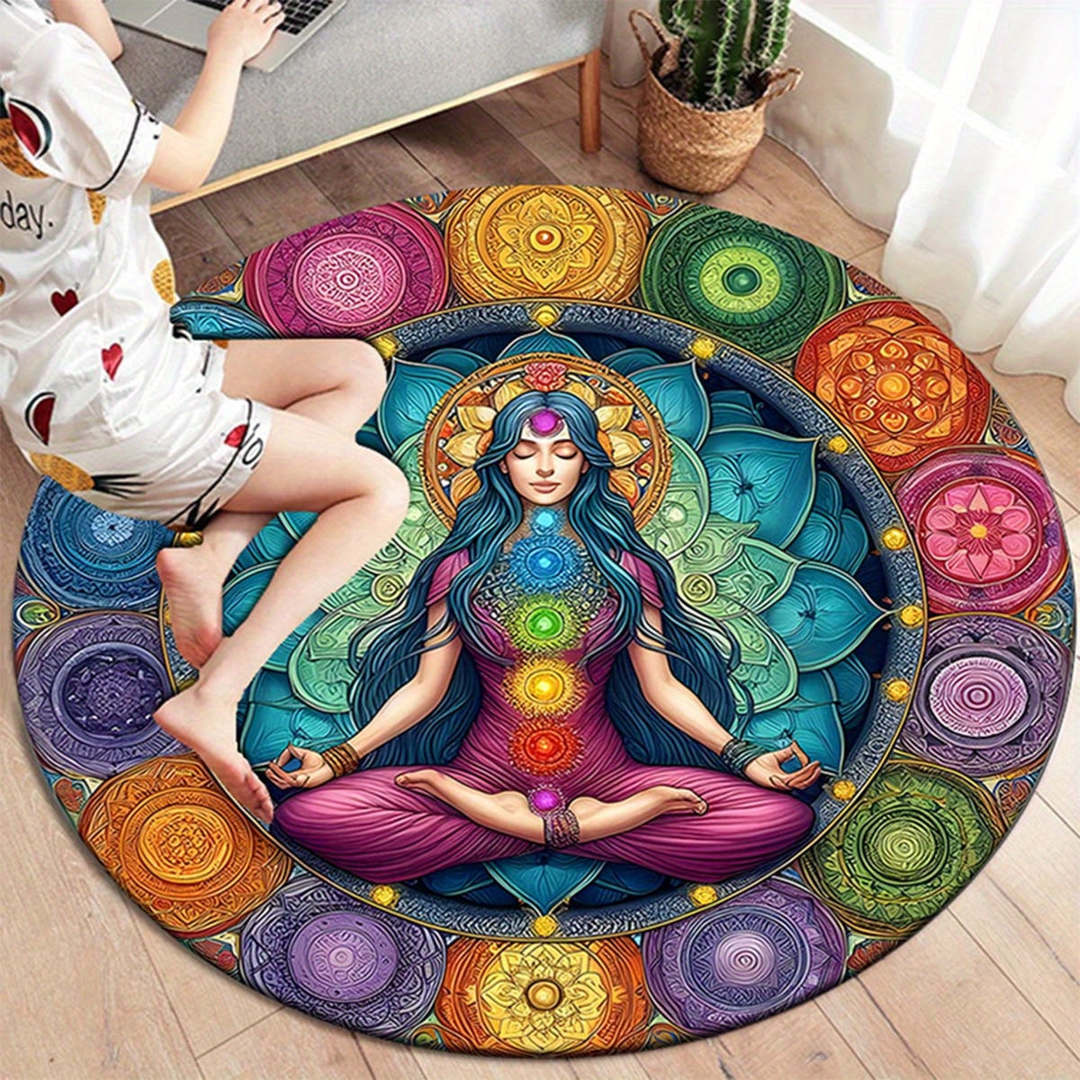 Mandala Chakra Round Area Rug - Meditation Floor Mat