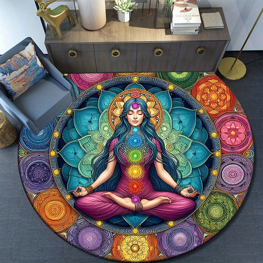 Mandala Chakra Round Area Rug - Meditation Floor Mat