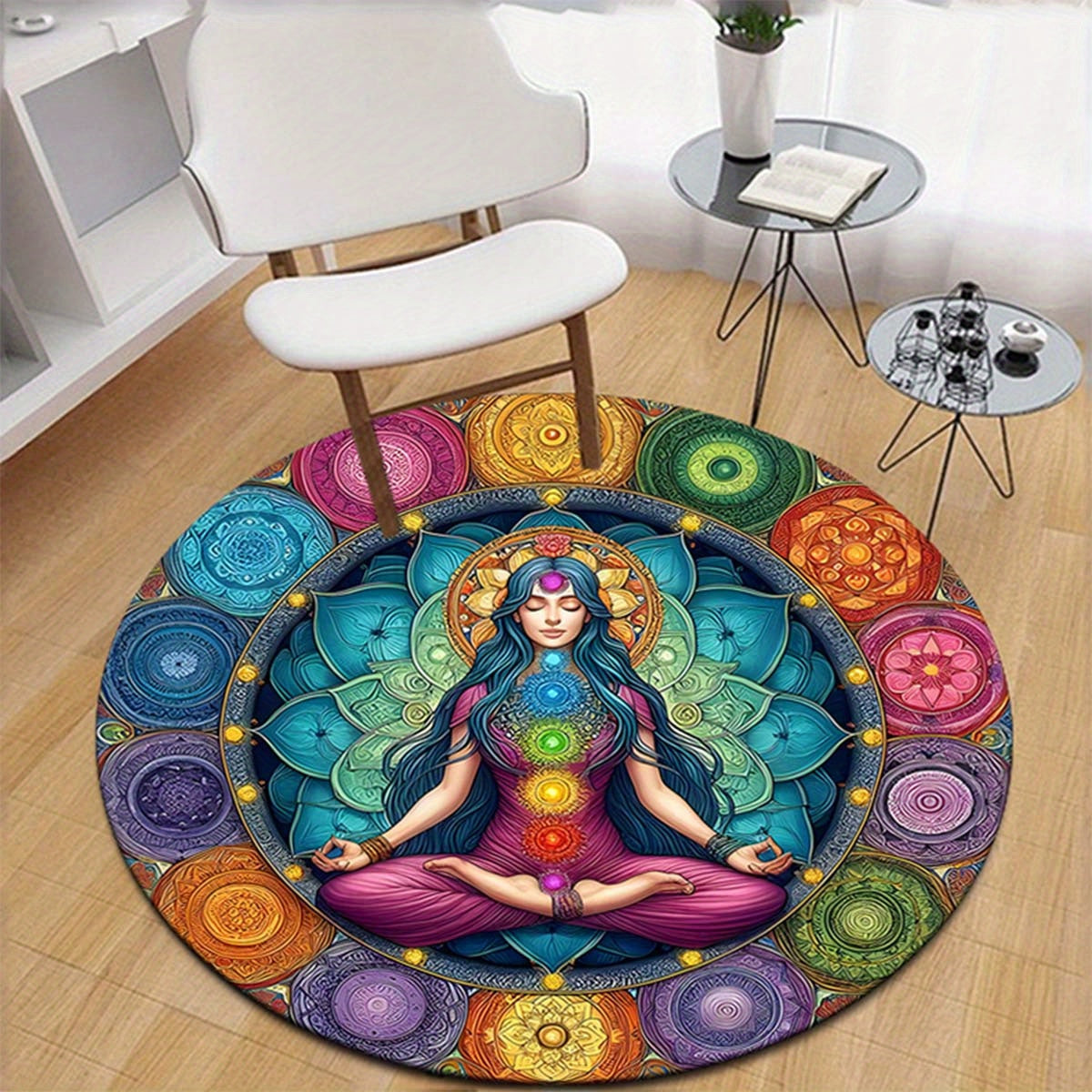 Mandala Chakra Round Area Rug - Meditation Floor Mat