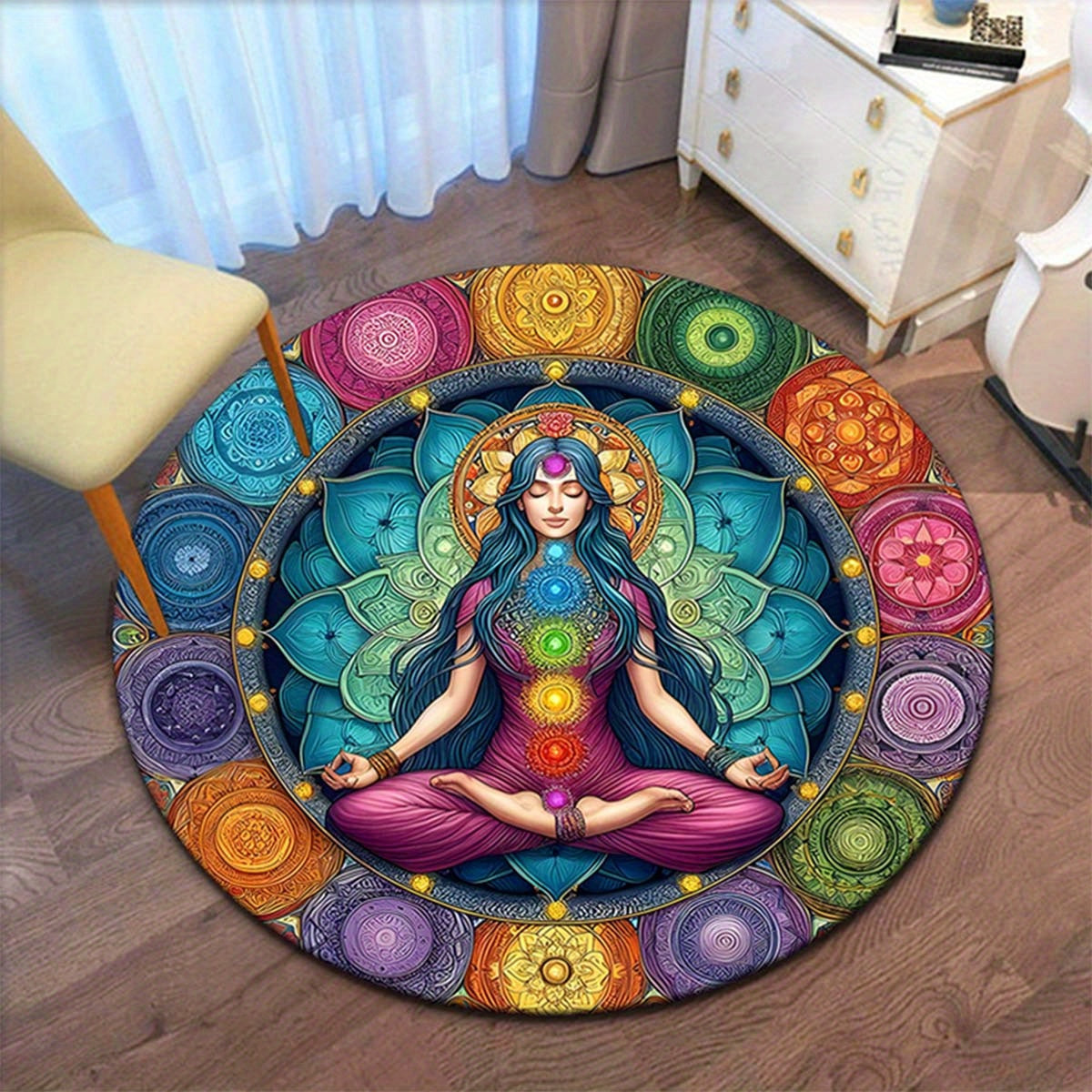 Mandala Chakra Round Area Rug - Meditation Floor Mat