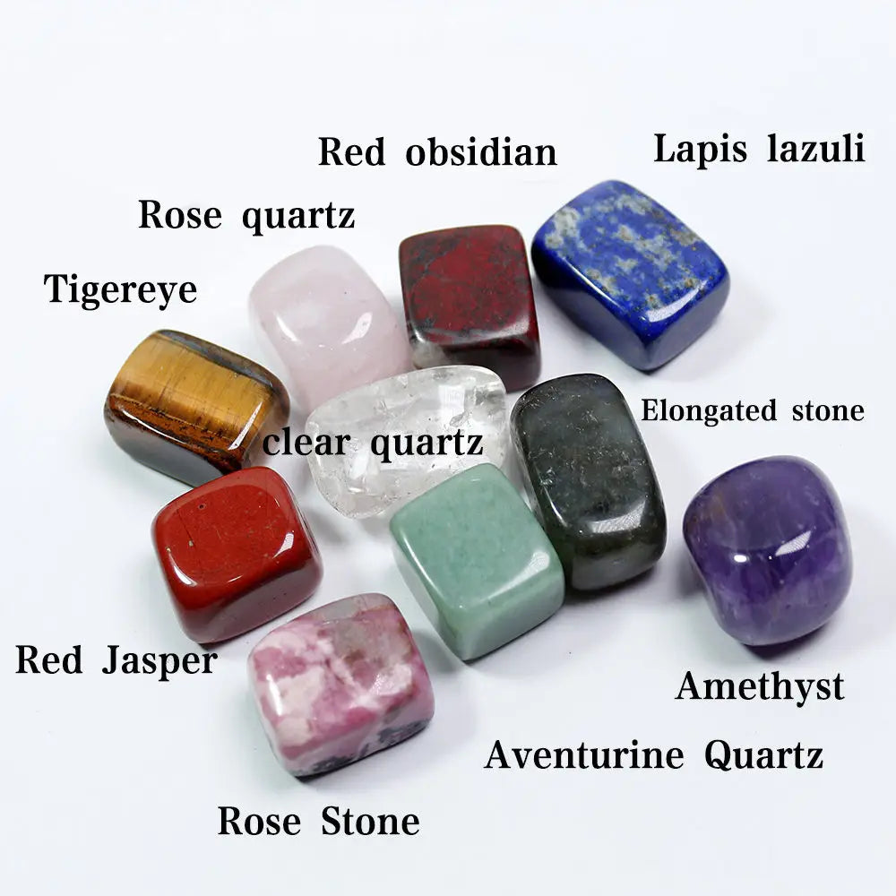 10Pcs Natural Chakra Healing Crystal Polished Stone Set W/Gift Box